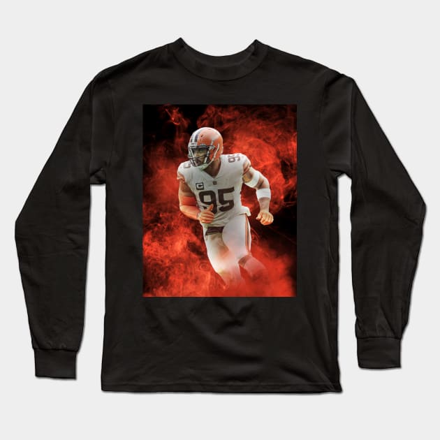 Myles Garrett Cleveland Sports Art Long Sleeve T-Shirt by JRoseGraphics